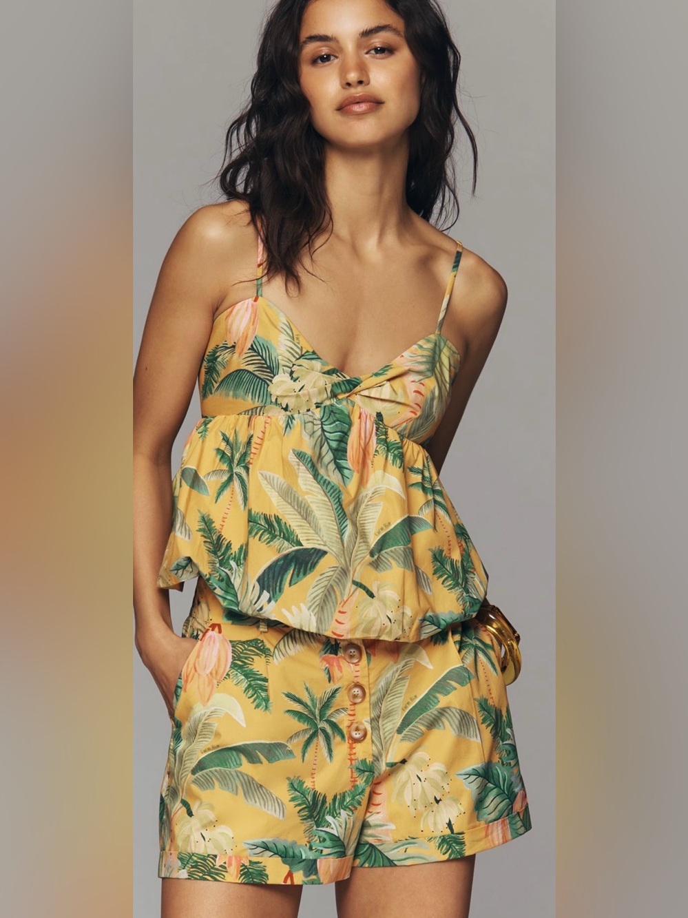 Farm Rio x Anthropologie Cotton Bubble Hem Tank. Shorts also available for sale.